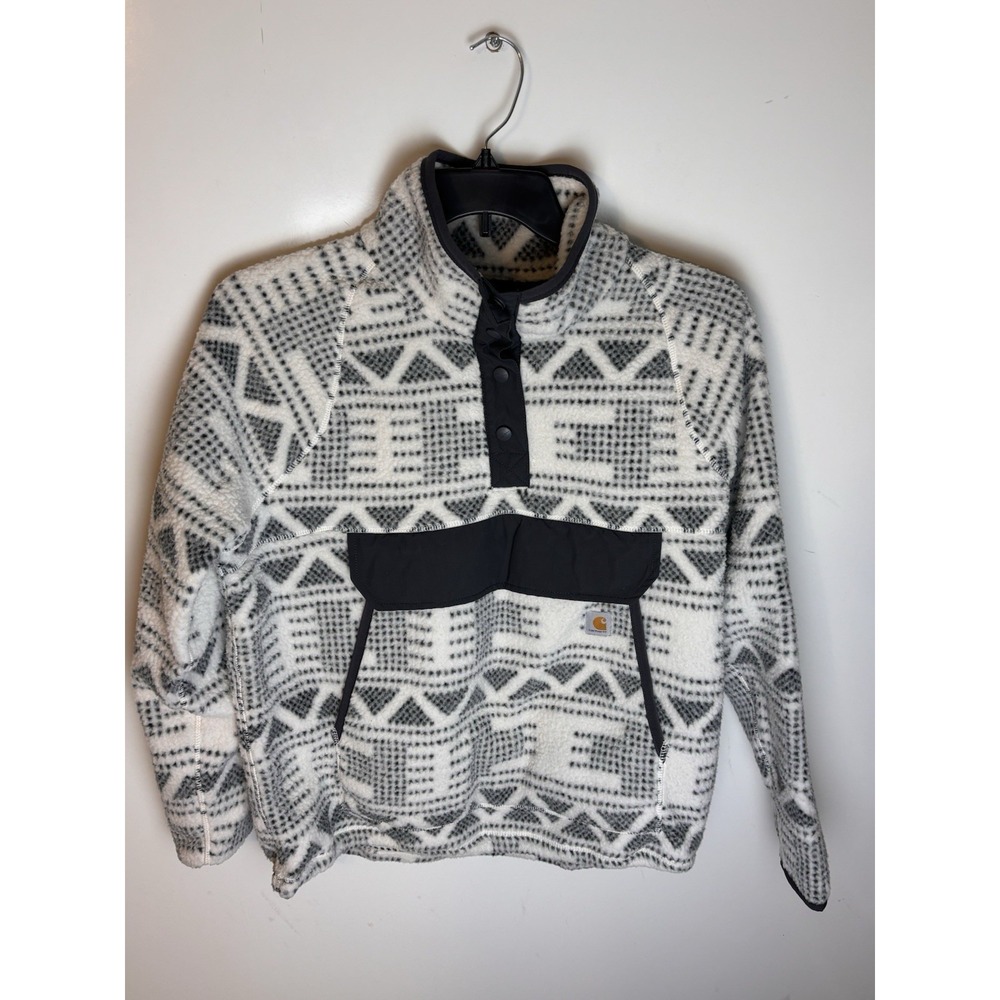 Carhartt Women's Relaxed Fit Fleece Quarter Snap Pullover Malt Aztec Gray Large
